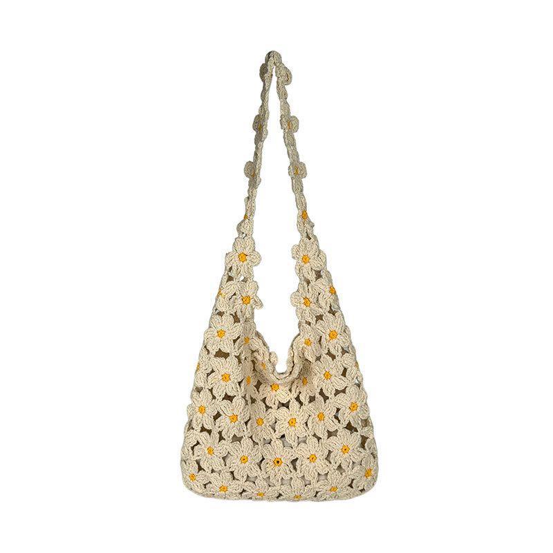 Sac fourre-tout en tricot, Sac à bandoulière unique fait main style rural, Sac style vacances pour le trajet