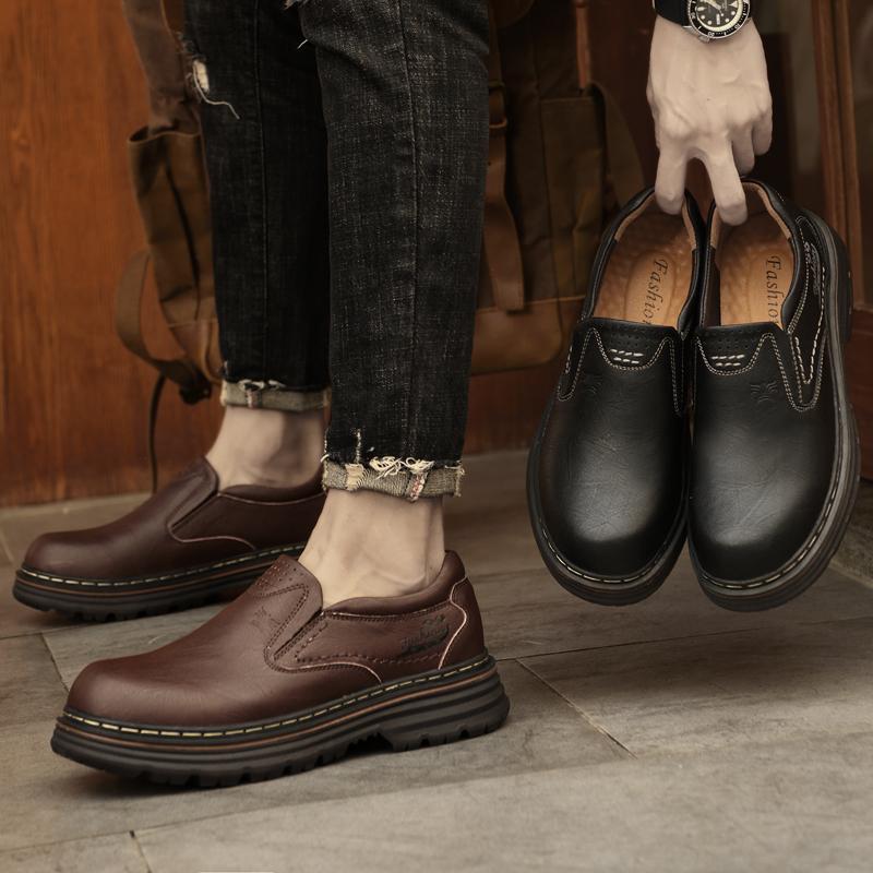 Fashion Men Casual Shoes Outdoor Brand Genuine Leather Mens Loafers Moccasins Breathable Slip On Black Walking Shoes Men New Men's Shoes