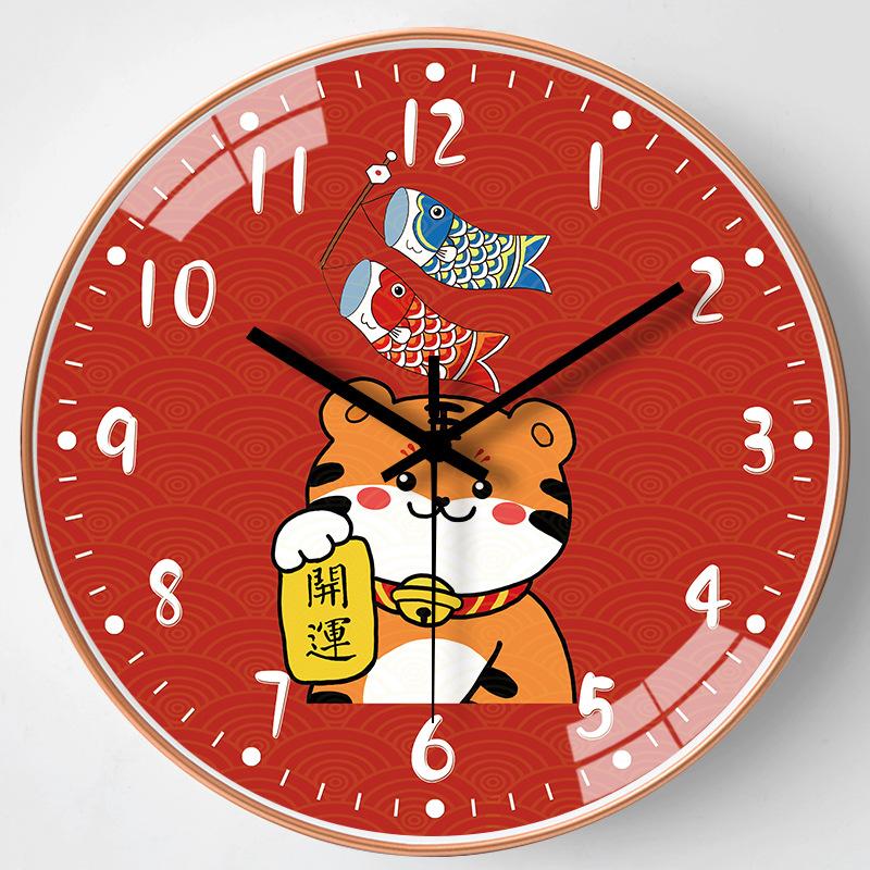 

12-дюймовые 30 см новые настенные часы в китайском стиле с тигром, год тигра, часы для гостиной, дома, тихие, мультяшные, креативные, часы в китайском стиле