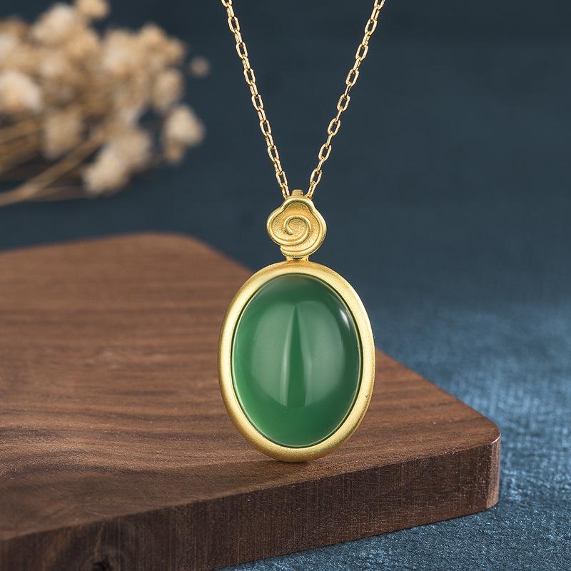

Chalcedony Emerald Gold-Plated Pendant Necklace - Elegant Gift for Mother