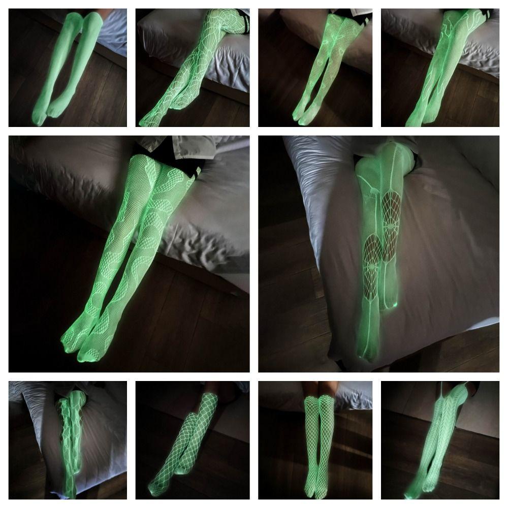 Mesh Glowing Fishnet Tights Hollow Out Sexy Fishnet Stockings Cool Luminous Pantyhose  Club
