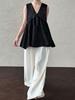 LUXI Satin Jacquard V-neck Sleeveless Vest – Women's Korean Style Summer Top 9762