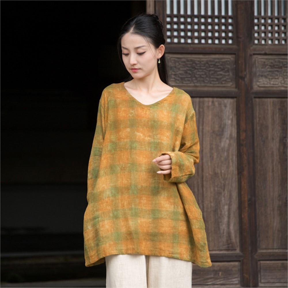 Johnature Women Vintage Print T-Shirts V-Neck Long Sleeve Autumn Loose Female Soft T-Shirts