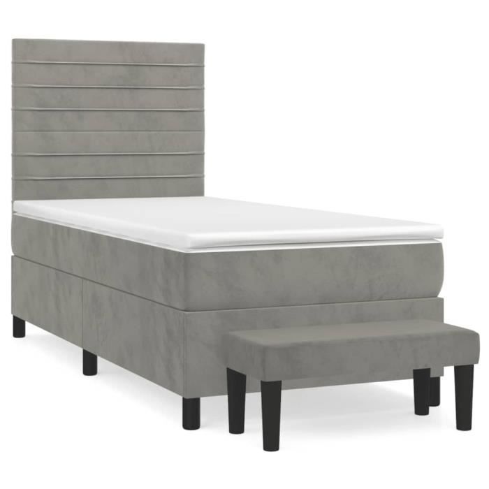 VidaXL Lit à sommier tapissier et matelas Gris clair 80x200 cm Velours - Modèle 3137869