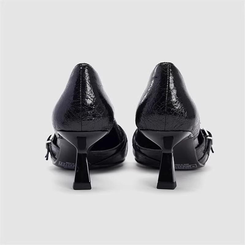 Fashion Temperament Fine Heel Single Shoes Summer New Pointed Head Shallow Mouth Metal Buckle Anti-slip Wear-resistant High Heels