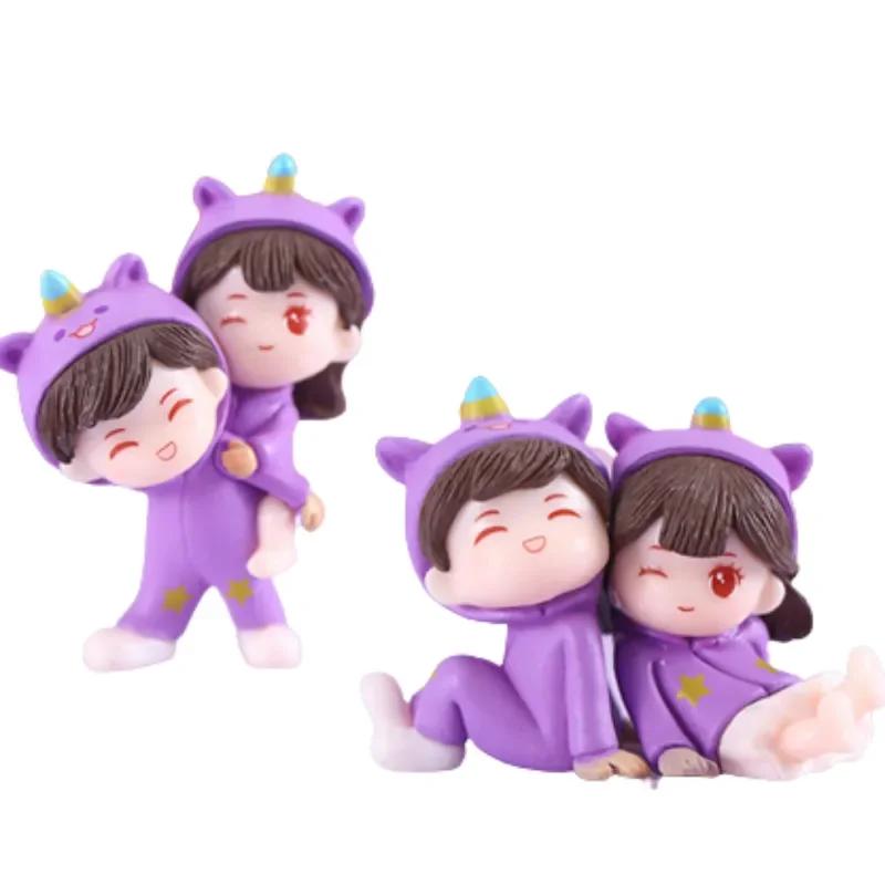 Cute Car Decoration Ornaments Creative Cartoon Purple Pajamas Couple Auto Center Console Car Interior Accessories