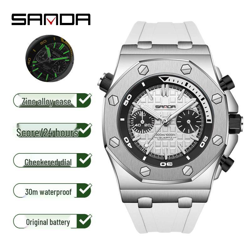 SANDA Men s Fluorescent Waterproof Quartz Watch - 3D Design with Bar Scale Trend белый