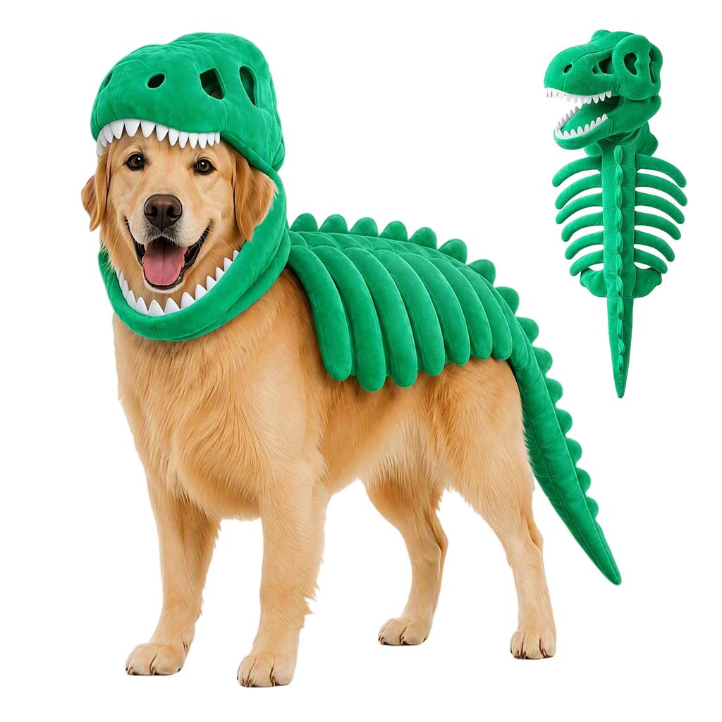 NEW Dinosaur Skeleton Glow in Dark Cat Costume, 25-120cm Dog Hood Outfit Pet Clothes for Halloween Cosplay with/without Glowing