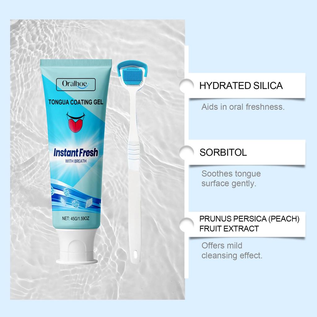 Oralhoe Tongue Cleaning Gel with Tongue Scraper, Long Lasting Fresh Breath, Fights Bad Breath, Oral Hygiene Product, Tongue Cleaner 45g