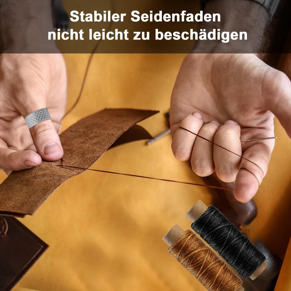 2 Rolls Waxed Leather Thread - w/ 7 Saddle Needles for Sewing & Bookbinding