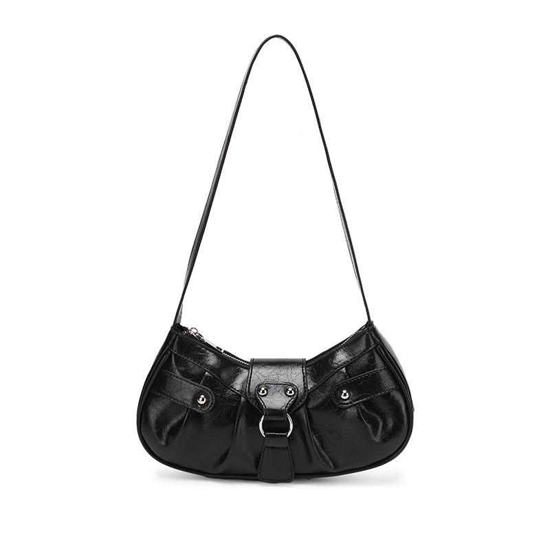 IELGY Pleated Shoulder Motorcycle Bag Ladies Street Trendy Black Crescent Bag чёрный