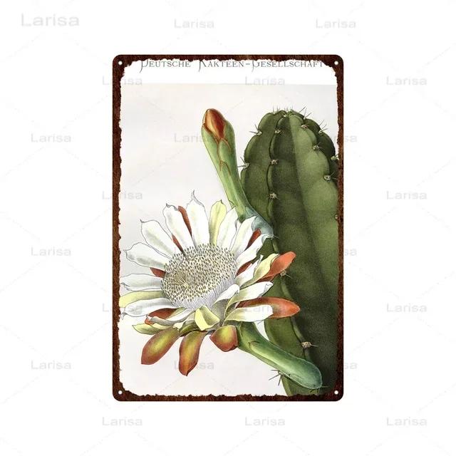 Vintage Floral Metal Plaque  Green Plants  Cactus Tin Sign  Wall Decoration for Garden Kitchen Living Room  Iron Painting Home D