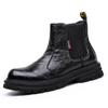 New Autumn Winter Motorcycle Boots Men's Trend Leather Plus Fleece Warm Work Boots Retro Platform Chelsea Boots  D312