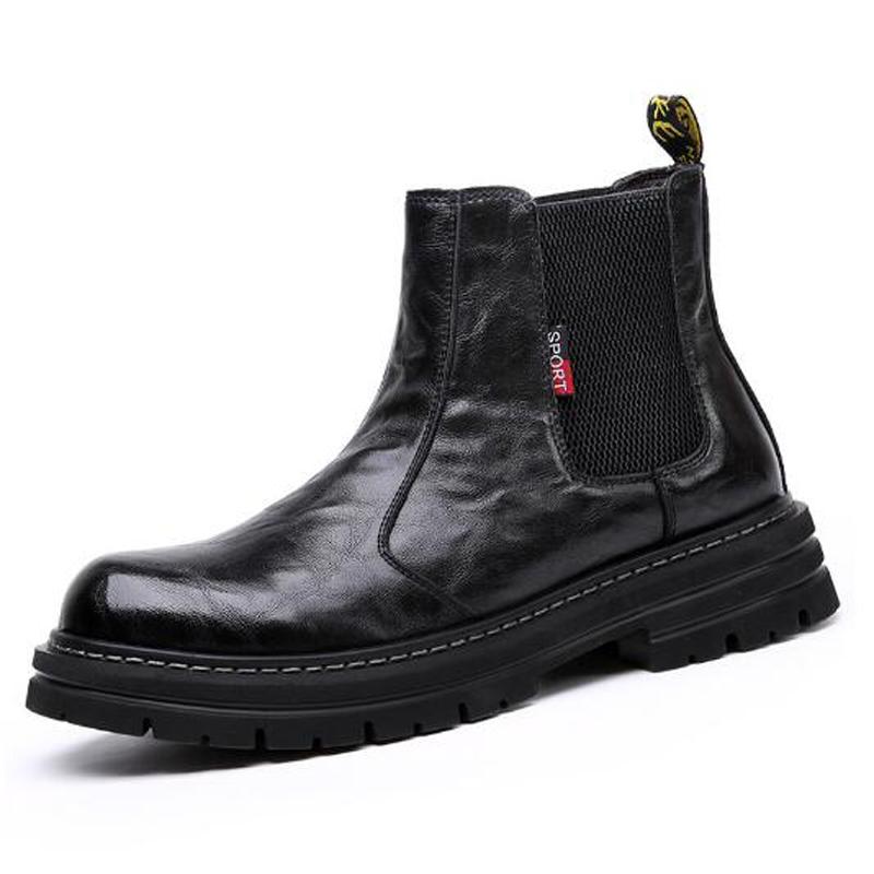 New Autumn Winter Motorcycle Boots Men's Trend Leather Plus Fleece Warm Work Boots Retro Platform Chelsea Boots  D312