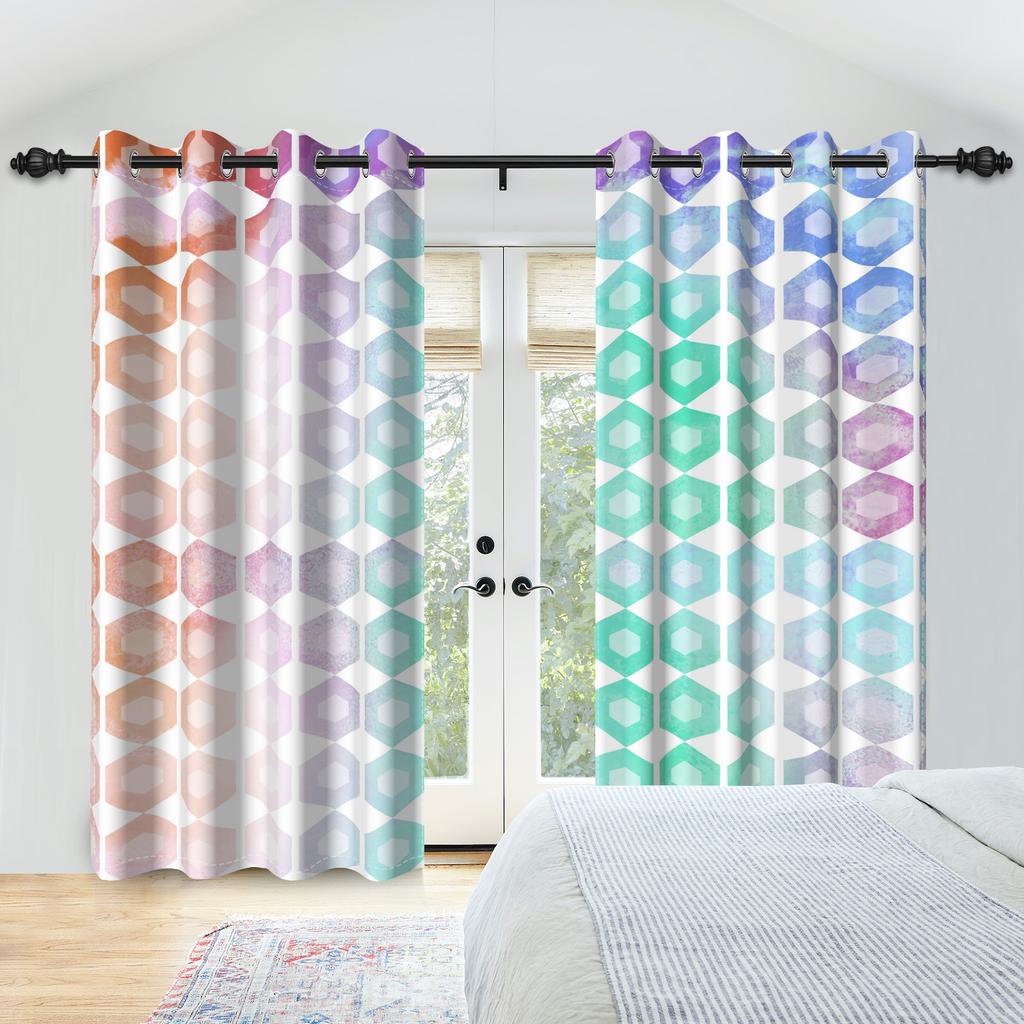 2Pcs/Set Colourful Gradient Window Curtain Bright Multicolor Blackout  Polyester Fabric Study Bedroom Living Room Decor Curtain