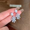 High-end micro-inlaid zircon wheat ear imitation pearl earrings women's niche design stud earrings super flash simple temperament ear jewelry