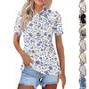 Women Button Front Short Sleeve Floral Print Polo Shirt with Side Slits Casual Lightweight Top for Summer