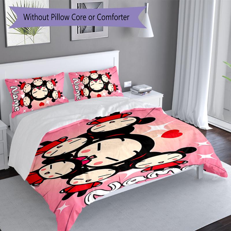 3pcs Custom Name Pucca Bedding Set,Includes 1 Duvet Cover and 2 Pillowcases,All-season Bedroom Decor