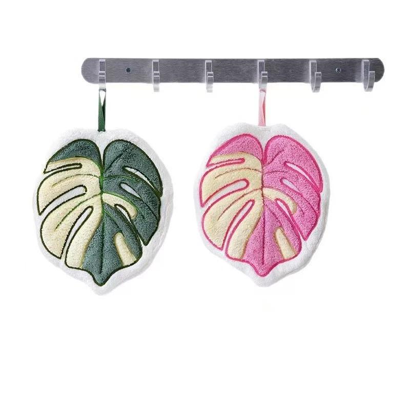 Pink/Green Plant Handkerchief Hand Towel Kitchen Towels Hanging Cleaning Towel Super Absorbent Bathroom Kitchen Accessories