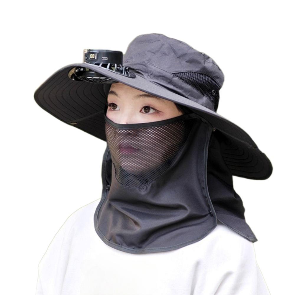 Neck Protection Sun Hat with Solar Fan Digital Display Screen Face Cover Bucket Hat  Hiking