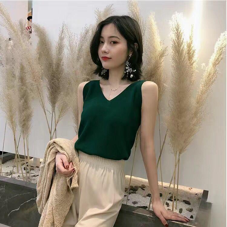 Summer Ice Silk V-Neck Backless Sleeveless Knit Top
