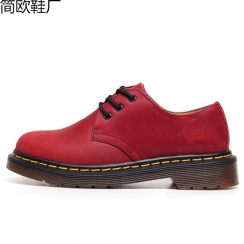 First layer low-top small leather shoes women's leather Crazy Horse red short boots round head men's and women's casual tooling