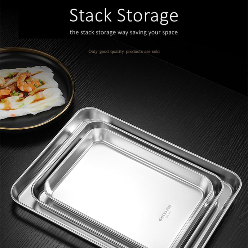 Certification 304 Stainless Steel Rectangle Plate Never Deform Baking Tray Main Course Seafood Food Container for Kitchen