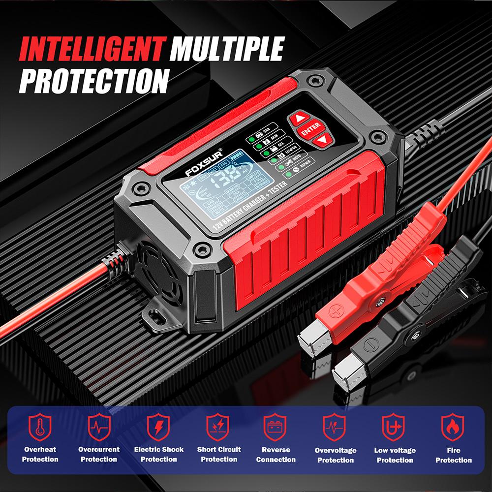 2 in 1 Car Battery Chargers and Tester 12V6A Intelligent Pulse Repairing Charge Device Automotive