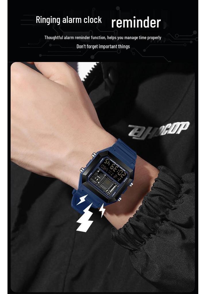 SANDA Dual-Time Multifunction Student Sports Watch - Square, Waterproof, Electronic