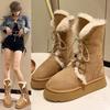 Fashion Platform Women's Boots Winter Short Plush Warm Snow Boots High Top Lace Up Ladies Mid-calf Boots Fashion Casual Flats Shoes