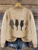 Autumn/Winter Abstract Print Long Sleeve Pullover Polar Fleece Top for Women