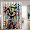 Roztomilý barevný psí sprchový závěs Abstraktní malířské psí umění Graffiti styl Dekorace pro milovníky zvířat Voděodolná látka Sprchový závěs Set Domov