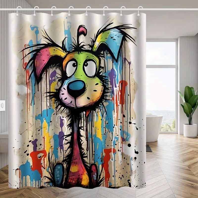 

Cute Colorful Dog Shower Curtain Abstract Painted Dog Art Graffiti Style Pet Lover Decor Waterproof Fabric Bath Curtain Set Home 90x180CM