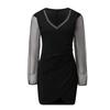 Fashion Womens Loose V-neck  Bright Flash Rhinestone Long-sleeved Dress