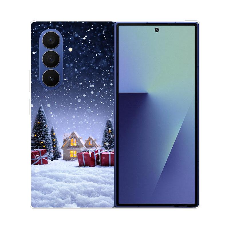 Christmas Painted Phone Case For Samsung Galaxy Z Fold 7 6 5 4 3 2 Fold7 Fold6 Fold5 Fold4 Transparent Hard PC Protect Cover