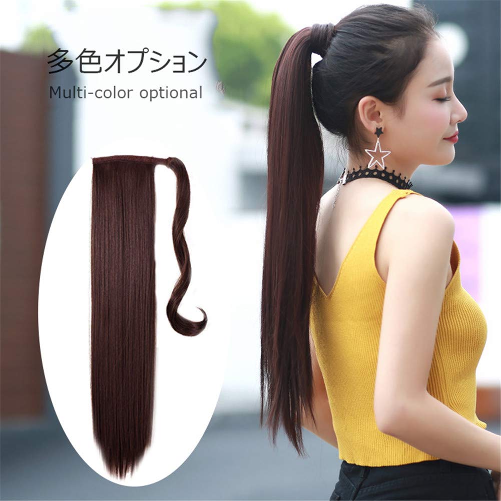 Remeehi Ponytail Velcro Heat Resistant Point Long Neckline Easy To Hair Natural Black Wig, Straight, Women's, Ponytail, Wig, Wig, Fluffy, Hair,
