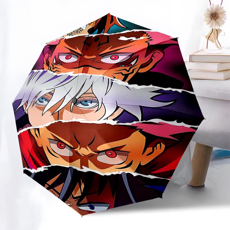 1pc Jujutsu Kaisen Characters Auto-Folding Umbrella Portable 3-Fold Design with Iron Frame, Perfect for Fans, Travelers, Daily Use, and Gifts.M055