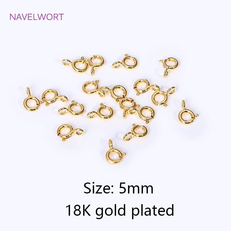 Brass 5/5.5/6/7mm 18K Gold Plated Round Claw Spring Clasp For Bracelet,Clasp For Jewelry Making,DIY Jewelry  Material Wholesale