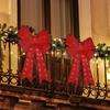 24in Christmas Red Bow LED Light Large Bow Decorat Wreath 2027 New Year Holiday Garland Pendent Home for Xmas Bows Stair Decor