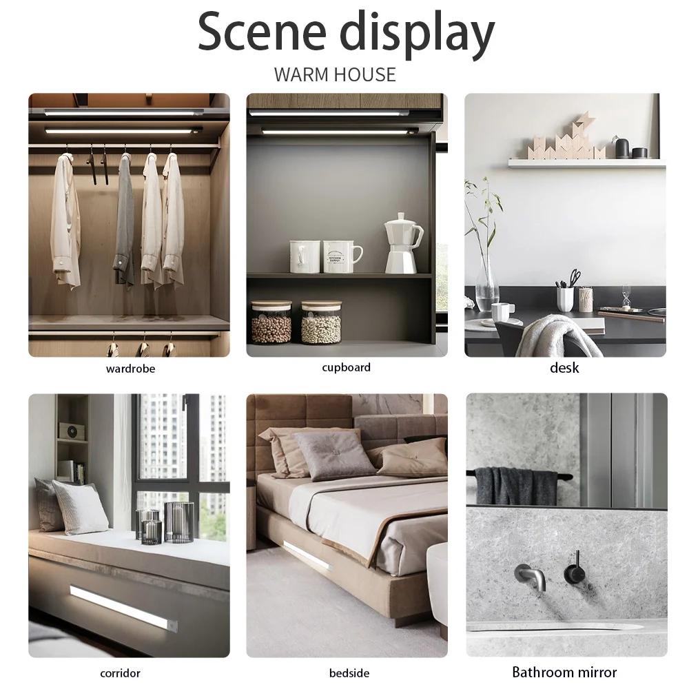 LED Bar Lights Cabinet Light Motion Sensor Light USB TYPE-C Ultra-thin Portable Night Light For Kitchen Cabinet Bedroom Wardrobe