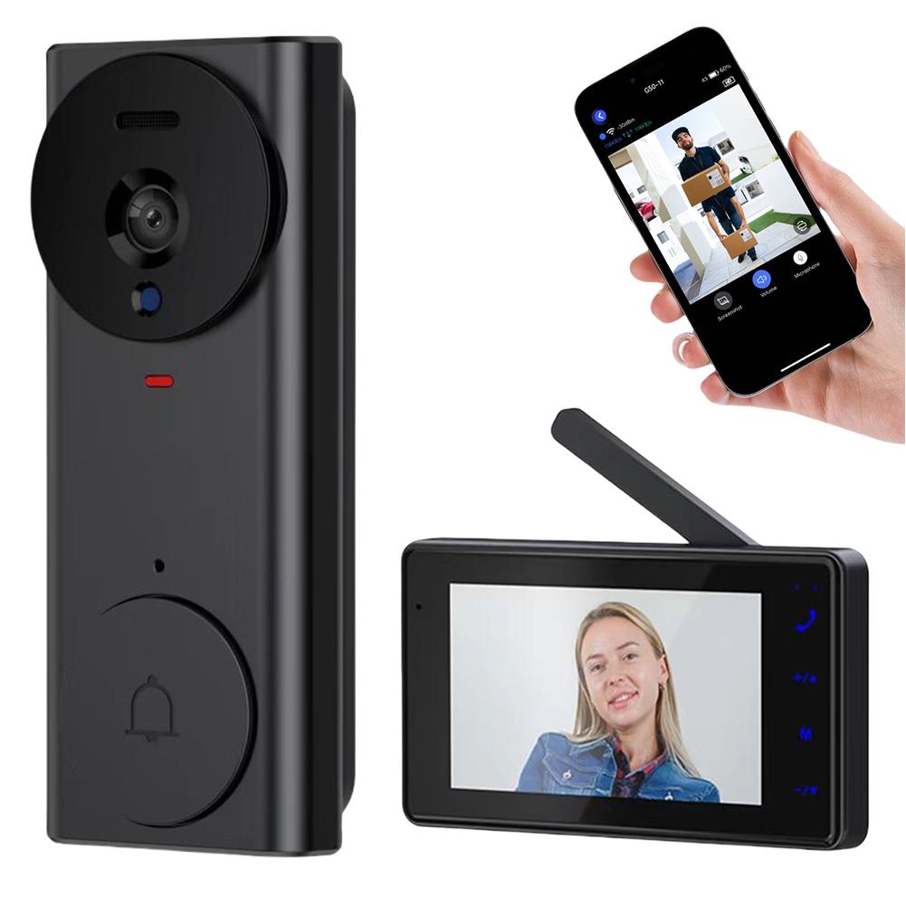 4.3 Inch IPS Screen Wireless Video Doorbell 2.4G Wi-Fi Smart Video Doorbell Dual Communication Doorbell for Family Apartment
