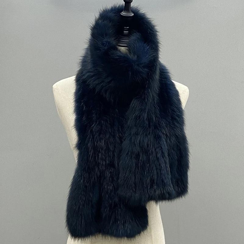Women Winter Sable Scarf Knitted Natural Fur Shawls Fluffly Female Warm Scarves 78x25cm