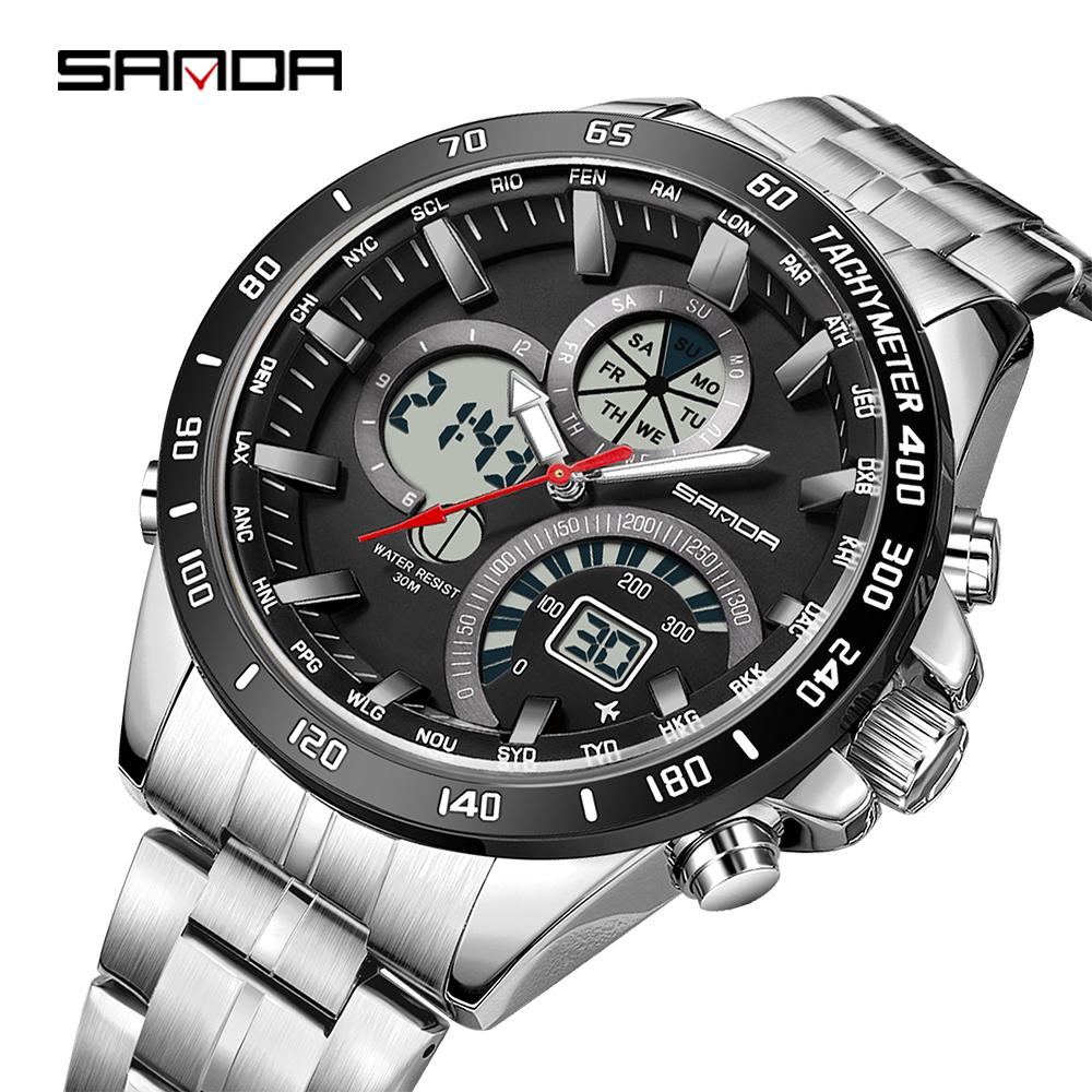 SANDA brand 3175 men's electronic quartz watch steel core black technology multifunctional waterproof men's quartz watchv