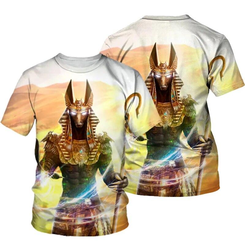 Camiseta Unisex de Impresión 3D Anubis de Verano Camiseta de Manga Corta con Cuello Redondo Top Estilo Egipcio Antiguo Moda Masculina Camiseta Casual Camiseta Grande Holgada Top