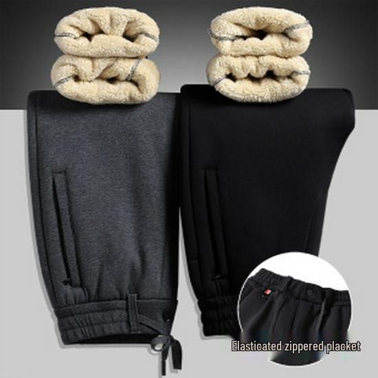 Men's Slim Fit Fleece Lined Winter Sports Sweatpants with Cuffs - Thickened Lambswool for Warmth