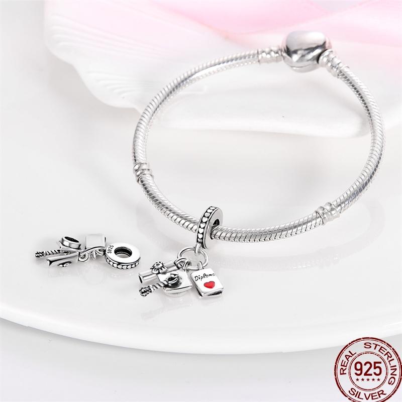 Graduation Series Pure Copper Metal Bachelor's Hat Certificate Flowers Charm Bead Components Bead Components Compatible With Pan Authentic Original