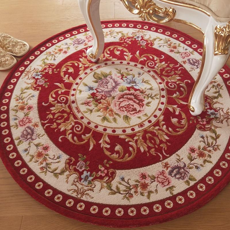 European Retro Rugs for Bedroom Flower Pattern Living Room Decoration Round Carpet Anti-slip Bedside Soft Floor Mat Washable Rug