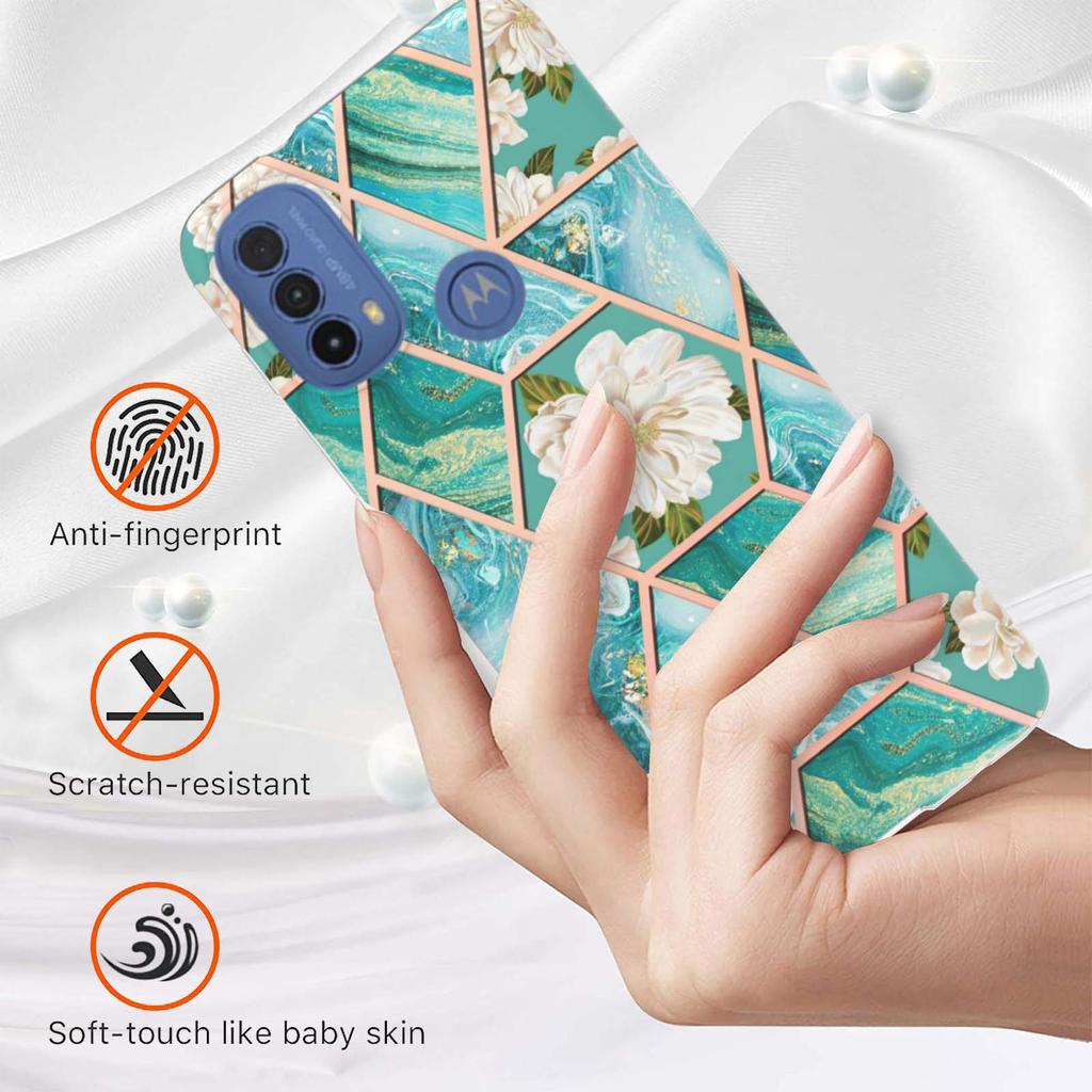 Golden Border Grid Marble Flower IMD Ultrathin Phone Case for Motorola Moto E20,E30,E40,G31,G41,G50,G51,G71,G10,G20,G30,G40,G60...