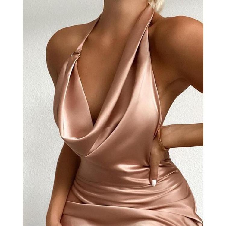 Abito da donna sexy con scollo a cowl e spalline sottili, comodo, leggero, alta riconoscibilità, elegante, snellente, vestibilità lusinghiera