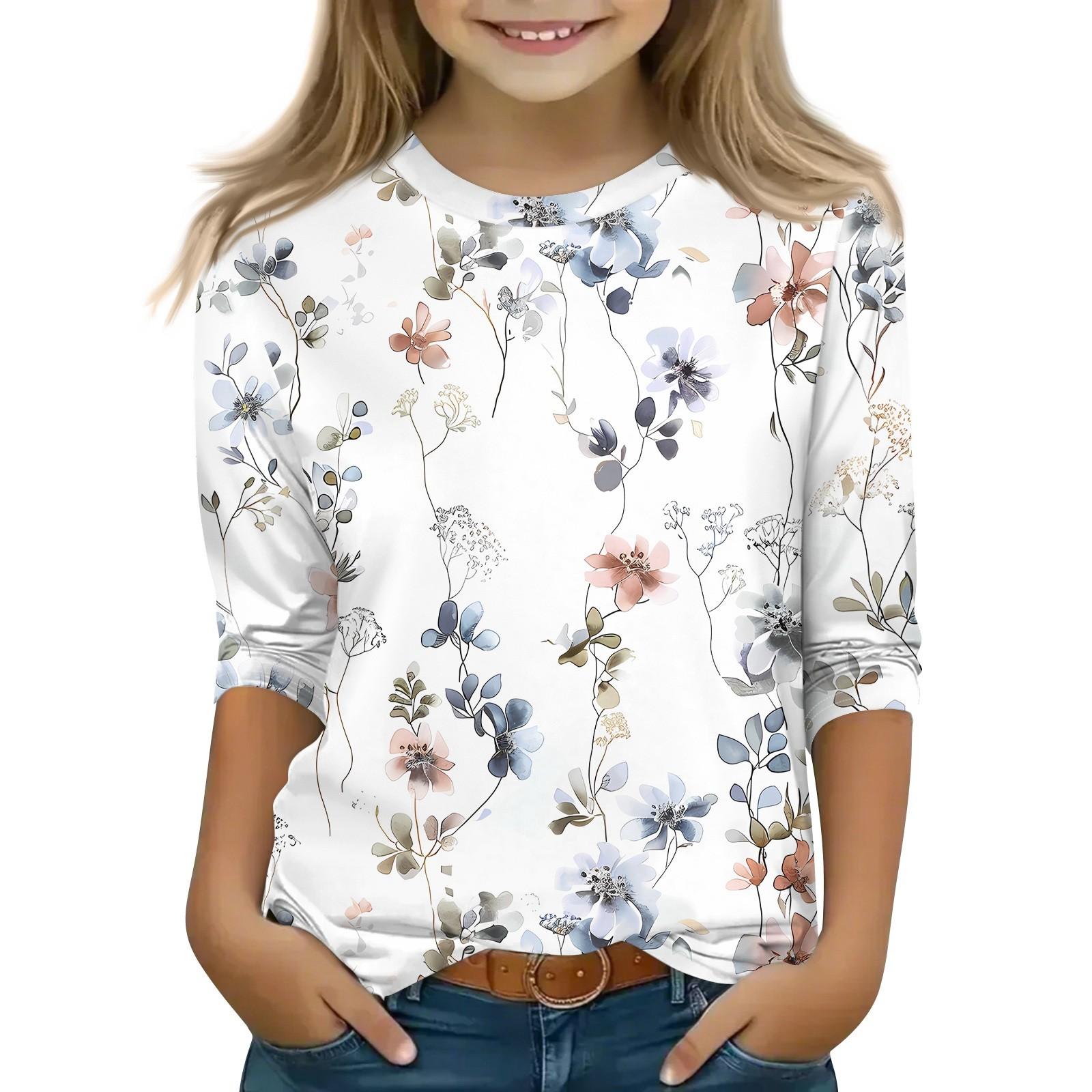 

Детская футболка с рукавом 3/4, повседневная футболка с принтом, круглый вырез, блузка-пуловер 160 белый